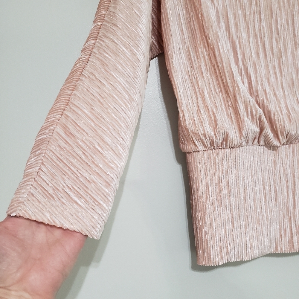 Chico's Blouse Top Women Small Blush Pink Ribbed Shimmer Soft Velvet Textured - Picture 2 of 8